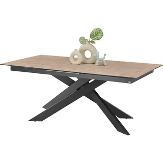 Esstisch "Baltimore", travertine beige, matt schwarz, travertine beige, B:250cm T:100cm, SET ONE BY MUSTERRING, Tische, Esstisch, Platte aus Glas-Keramik, ausziehbar, Kreuzfuß schwarz, Länge 200-250cm