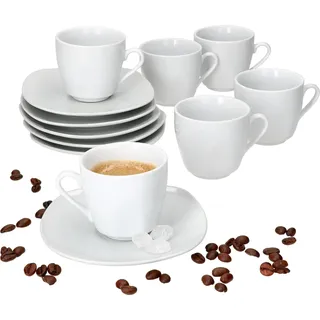 6er Set Lotta Espressotassen 80ml mit Untertassen 6 Personen weiß Porzellan - Weiß