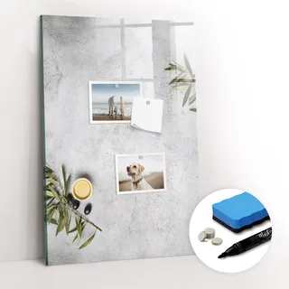 Magnetische Notiztafel - Schwarzer Marker + Schwamm + Magnete - 40 x 60 cm - Beton und Olive