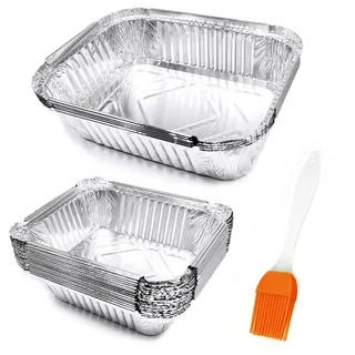 QIQN Aluschalen Alu Grillschalen 30 Stück Einweg Alu Tropfschalen mit Silikonbürsten für Backen, Braten, Kochen(25x400ml, 5x900ml)