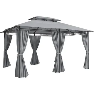 Outsunny Pavillon Stahl Polyester Dunkelgrau , Metall , 300x280x400 cm , Sonnenschutz, Pavillons
