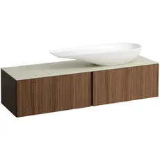 Laufen Il Bagno Alessi Schubladenelement, Steinplatte Calce Avorio, Ausschnitt rechts, 160x50x37cm, zu WT-Schale H81897 4, H431343097, Farbe: Noce Canaletto