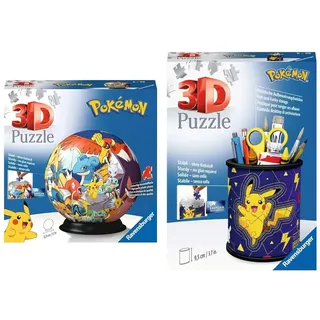 Ravensburger – Puzzle 3D Ball – Pokemon – 4005556117857 + 3D-Puzzle Stifteköcher – Pokemon/Pikachu – 4005556112760