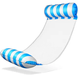 Balinco – Aufblasbare Wasserhängematte Luftmatratze mit 2 Luftkammern & Nylon Netz für Pool – Floatie Wassermatratze Relaxliege für Erwachsene & Kinder – Sommer Poolzubehör (Hellblau/Weiß)