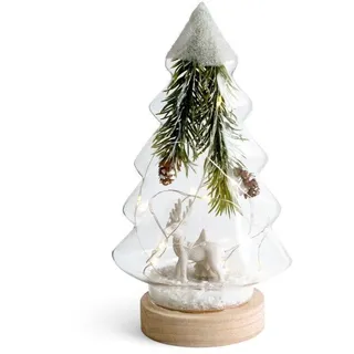 Weihnachtsbaum H&h Glas Mit LED Auf Basis Holz H21cm