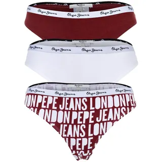 Pepe Jeans Damen Strings, 3er Pack- CLASSIC THONG AO, Allover-Logo, Unterwäsche, Polyester, Logobund Weiß/Rot L