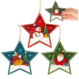 com-four® 3X Holzanhänger für den Weihnachtsbaum, Weihnachtsanhänger | Christbaumschmuck aus Holz - Holzverzierung Weihnachtsdeko mit drei Motiven