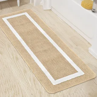 Famibay Große Badematte rutschfest 50x140cm Beige Badezimmerteppich Wasserabsorbierend Badvorleger Waschbar Mikrofaser Badematten & Badteppiche für Badezimmer