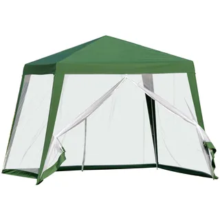 Outsunny Gartenpavillon Pavillon Festzelt Partyzelt wetterfest Zelt mit Moskitonetz Metall + Polyester Grün 3 x 3 m - Grün