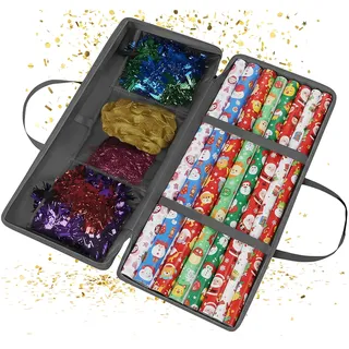 Relaxdays Geschenkpapier Aufbewahrung, Reißverschluss, Griffe, 3 Netzfächer für Zubehör, HBT: 34 x 82 x 13 cm, Farbwahl