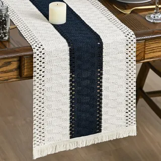 Artoid Mode Rustikal Makramee Quasten Blau Tischläufer 30x183 cm, Küche Tisch Geburtstag Dekoration Drinnen Urlaub Party Dekor