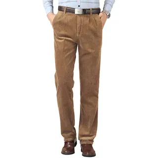 Kinghua Herren-Cordhose, leger, gerades Bein, plissiert, aus Cord, Camel, 36W / 32L
