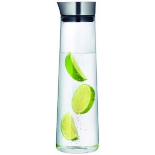 blomus -ACQUA- Wasserkaraffe aus Glas, 1 Liter Fassungsvermögen, Glaskaraffe mit hochwertigem Edelstahl-Deckel, tropffreies Ausgießen, exklusive Optik (H / B / T: 30,5 x 9 x 9 cm, Klar, 63436)