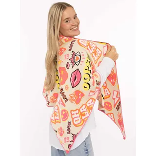 Dreieckstuch ZWILLINGSHERZ "OOPS", Damen, beige bunt, Strick, Materialmix, gemustert, mehrfarbig, Modetücher Dreieckstuch, Statement Muster, Strick, wärmend