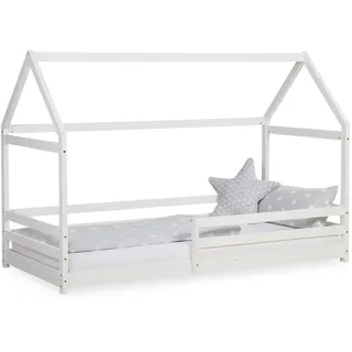 Homestyle4u Hausbett 90 x 200 cm Kiefer massiv weiß