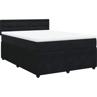 vidaXL Boxspringbett mit Matratze Schwarz 160x200 cm Samt - Schwarz