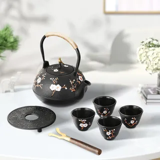 Dyna-Living Teekanne Gusseisen Set, Japanische 1,2 L Gusseiserne Teekanne
