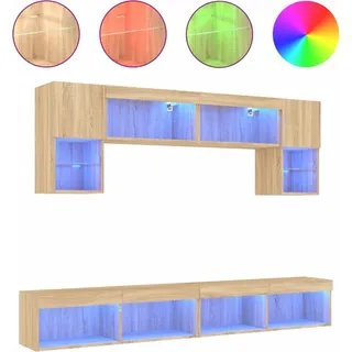 vidaXL 6-tlg. Wohnwand mit LED-Beleuchtung Sonoma-Eiche Holzwerkstoff - Braun