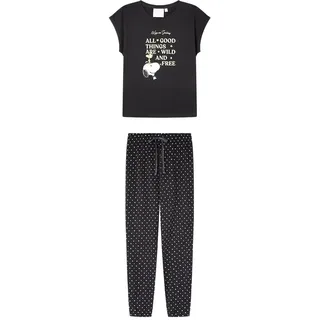 Women'secret Long Pyjama Multilicense Happy Snoopy für Damen, Schwarz, XS