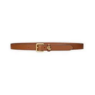 Lauren Ralph Lauren für Damen. 412968763002 Schmaler Ledergürtel mit braunem Logo (L), Lässig