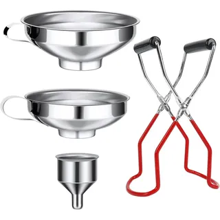 Trichter Edelstahl Set, 4 Stück Marmeladentrichter Einfülltrichter Trichter Set mit Griff und Glasheber, Einmachtrichter zum Umfüllen von Gewürzen, Flüssigkeiten, Pulver, Bohnen Konfitüre