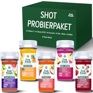 LiveFresh Ingwer Shot Probierpaket - 16 Shots (60ml) Kaltgepresst & Nicht erhitzt Saft 16x60 ml