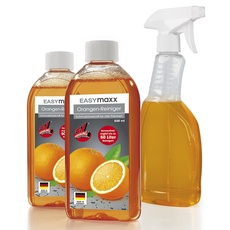 Bild Reinigungs-Konzentrat Orange 2x500ml Set mit Sprühflasche | Ergibt 100 Liter Allzweckreiniger | Mühelose Reinigung von allen Flächen | Ideal für Kochfelder, Grillroste, Backöfen u.v.m.