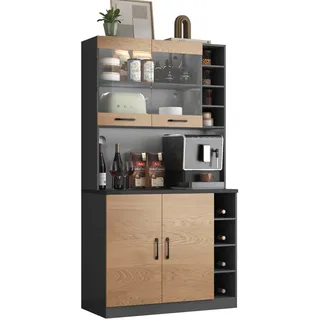 Urban Meuble Küchenschrank in Holz- und Schwarz-Optik mit Led , Holzwerkstoff , Rechteckig , 47x187x100 cm , Küchen, Küchenmöbel, Küchenschränke, Geräteumbauschränke