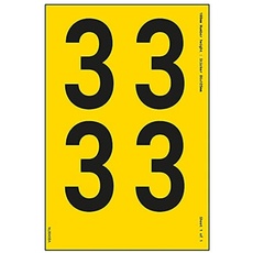 Ein Nummernblatt – 3 – 23 mm Höhe – 300 x 200 mm – gelbes selbstklebendes Vinyl
