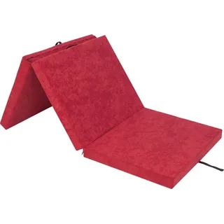HobbyGarden Klappmatratze Ben – 195×80×8 cm, dunkelbraun, faltbar, Gästebett & Gymnastikmatte, Aloba Bezug, pflegeleicht & mobil - Rot