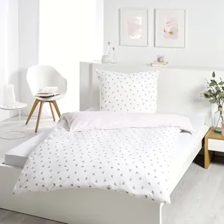 Bettwäsche DYCKHOFF "Pinke Röschen", pink (weiß, pink), B/L: 135cm x 200cm, 1 Stk., 1 Stk., Frottee, B/L: 80cm x 80cm, 2 Stk., Frottee, Obermaterial: 75% Baumwolle, 25% Polyester, Bettwäsche, Bettwäsche, aus Weichfrottier