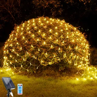 WoskjXas Lichternetz Solarleuchten Außen, 192 LEDs, 2 x 3 M Lichterkette Netz mit 8 Modi, Wasserdichte Baum Lichterkette, Design für Garten, Balkon, Zaun und Weihnachtsdeko (2M*3M, Warmweiß)
