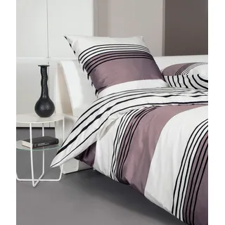 Janine Mako Satin Bettwäsche braun anthrazit 135 x 200 cm + 80 x 80 cm feinfädige Wendebettwäsche