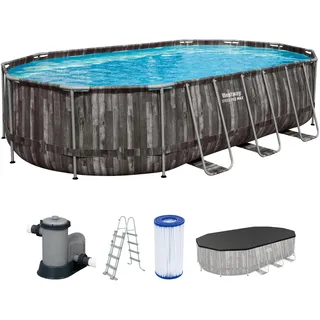 Bestway Steel Pro MAX Frame Pool Komplett-Set, 610 x 366 x 122 cm, Holz-Optik, 20.241 L, 3-lagiges TriTech-Material, ClickConnect System, Filterpumpe, Sicherheitsleiter, Abdeckplane, Reparaturflicken