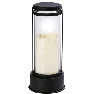 Dehner Grablaterne mit LED-Beleuchtung, Ø 12 cm, Höhe 27 cm, Eisen/Glas, creme