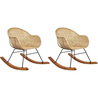 BELIANI Schaukelstuhl 2er Set Naturfarben Rattan Indoor Outdoor Mittlere Witterungsbeständigkeit Boho Stil für Garten Balkon Terrasse - Beige
