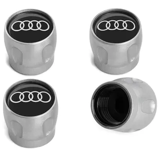 Audi Ventilkappen mit Ringe Logo, Universell, Schwarz/Silber