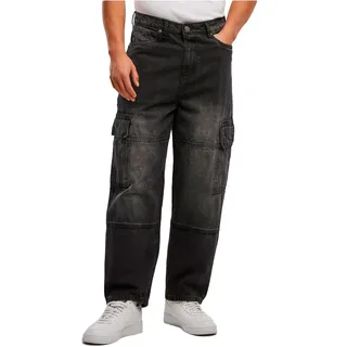 Urban Classics Tapered Heavy Ounce Baggy Cargo Jeans - Black Washed - 34