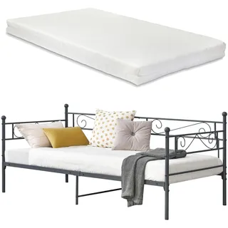 Metallbett 'Kerava' mit Matratze 90x200 cm Dunkelgrau - Dunkelgrau