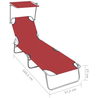 vidaXL Klappliege mit Sonnenschutz 188,5 x 57,5 x 27 cm rot