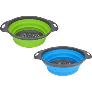 Sieb Küchensieb Klappbar, Faltbarer Silikonsieb, Seiher Nudelsieb Abtropfsieb aus Silikon für Küche, Hitzebeständig und Platzsparend (2er Set, Blau und Grün)