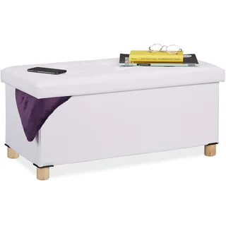 Relaxdays Sitzbank mit Stauraum, Kunstleder, gepolstert, Flur, Wohn- & Schlafzimmer, Truhenbank, HBT: 35x76x37 cm, weiß