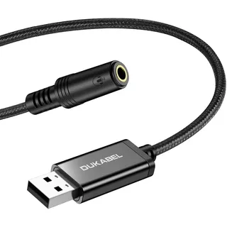 DuKabel USB Externe Soundkarte 2.4M USB A Stecker auf 3,5mm TRRS Buchse Klinke Kopfhörer Adapter für Headset, Lautsprecher oder 4 Pole TRRS Mikrofon