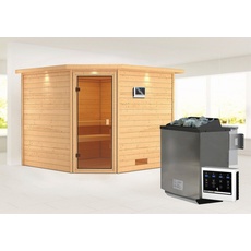 Bild von Sauna Leona mit Kranz und bronzierter Tür Ofen 9 kW Bio externe Strg easy 259*245*202 cm, 231*23