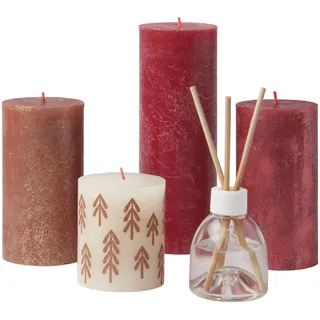 Bolsius Rustik Stumpenkerzen - Geschenk Set 5 Stück mit Duftstäbchen - Winter Spices - Dekorative Haushaltkerzen - Länge Brenndauer - Natürliches Pflanzenwachs - Ohne Palmöl - Weihnachtsgeschenke