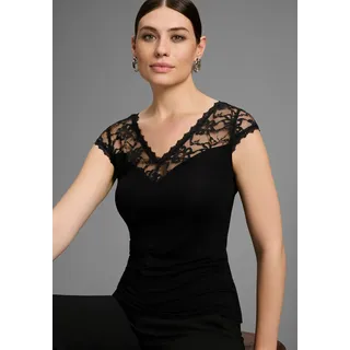 MELROSE Spitzenshirt taillierter Schnitt, elastisches Material, mit Spitzenband, schwarz,