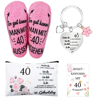 40 Geburtstag Frauen, Geburtstagskarte 40 Frau, Geschenk zum 40 Geburtstag Frau, Socken, Kosmetiktasche und Schlüsselanhänger für Weihnachten, und Thanksgiving Geschenk