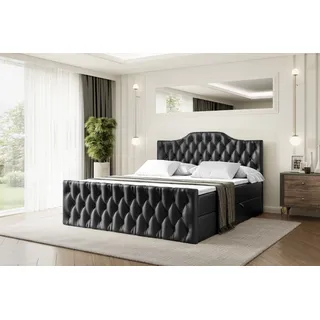 ALTDECOR Boxspringbett mit Fußteil, H3 Matratze und Topper - 140x200 cm - VILA-1-Z - Schwarz Kunstleder - Polsterbett mit Bettkasten und Lattenrost, Bett mit Stauraum - Schwarz