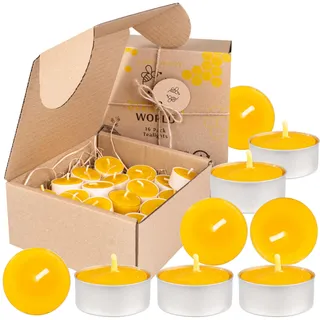 BeesWax World Teelichter aus 100 % natürlichem Bienenwachs | 10-50-teiliges Set mit stabilen Dochten | Ø 37 mm | 4 Std Brenndauer – Metall | Transparent | Weiß – Allergiefrei (Metall, 16)