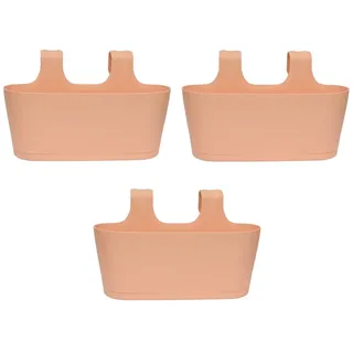 Engelland 3 x Blumenkasten zum Auf-Hängen, Farbe: Apricot, Blumentopf, oval, Balkon, Übertopf, Pflanzkasten, mit Wasserspeicher/Wasserauffangschale